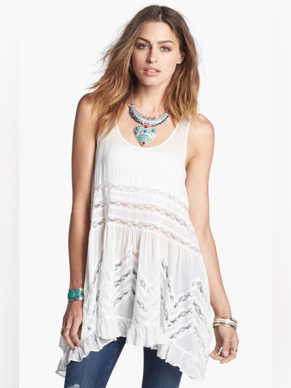 Free People Sleeveless Lace-Trim Flowy Tunic
